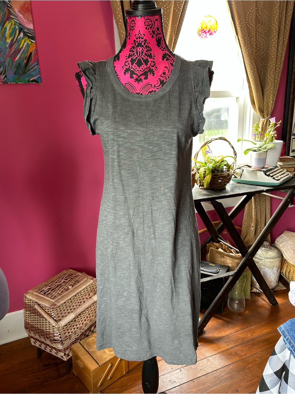 Universal Thread Gray Ruffle Sleeve Midi Dress